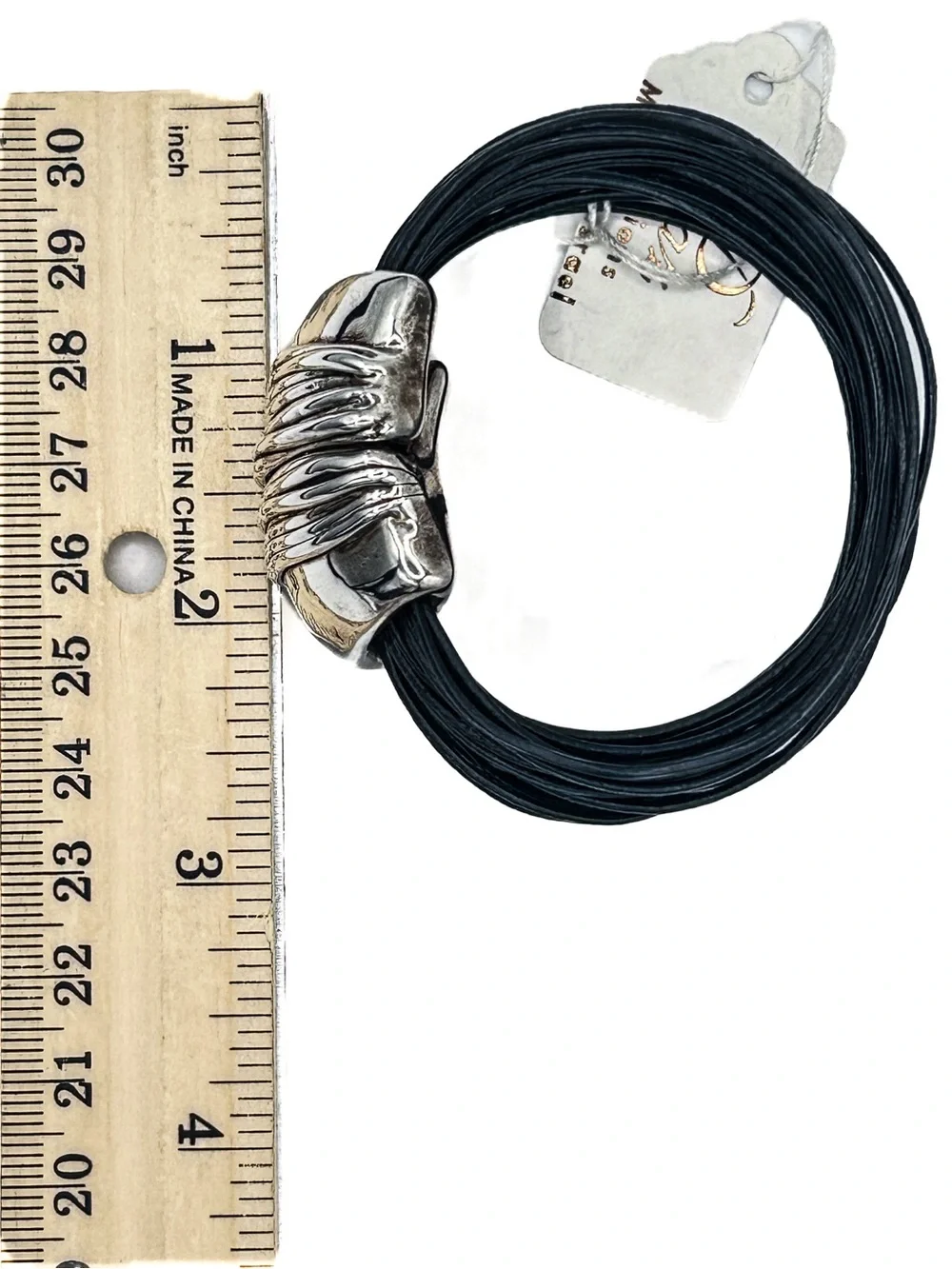 Paz Creations Black Multi-Strand Leather Bracelet with 925 Sterling Wrap Accent